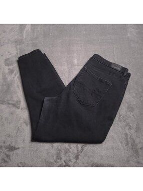 American Eagle Curvy Hi-Rise Jegging Crop Black Distressed Hem 14 Stretch